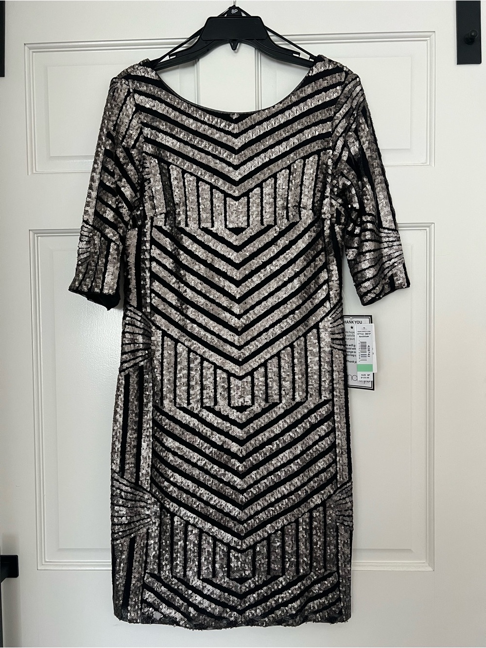 Black & Silver Sequin Chevron Midi Dress R&M Richard’s